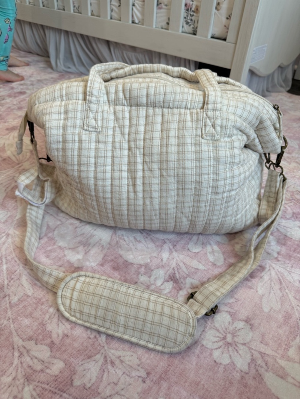 Quincy Mae Quilted Diaper Bag 100% Cotton - Picture 6 of 9